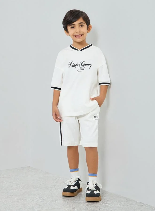Styli Boys Off-White Cotton T-Shirt and Shorts Set